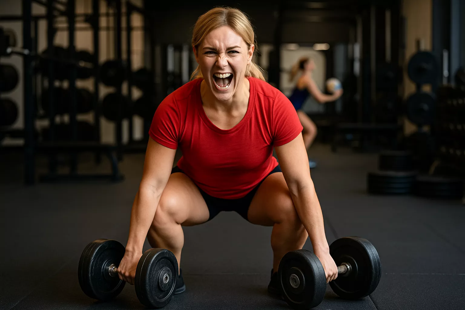 Mulher treinando com carga na academia